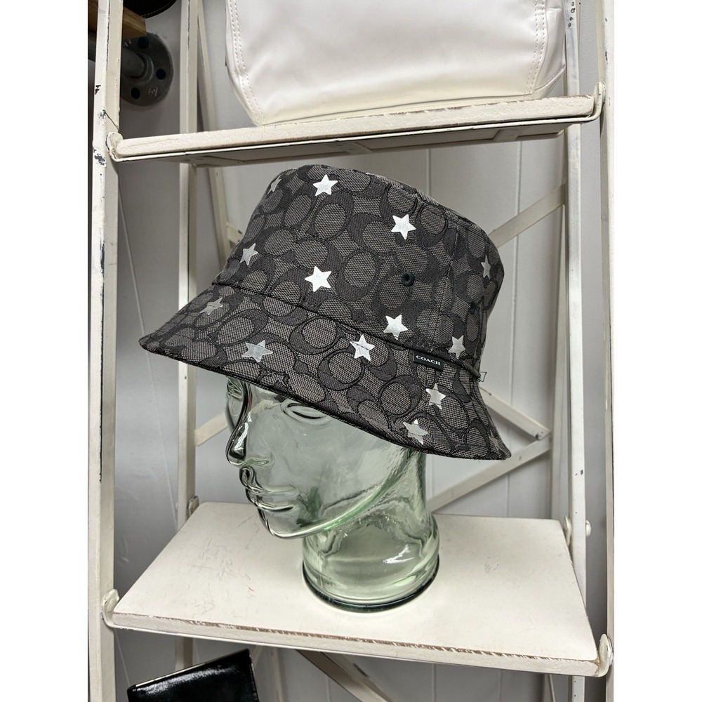 COACH Signature Twinkle Star Print Black Monogram Bucket Hat Size M/L